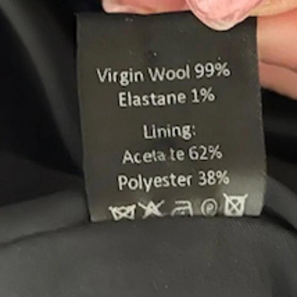 The Fold Size 8 Mock Ruffle Neck Long Sleeve Navy Virgin Wool Dress - Picture 5 of 7